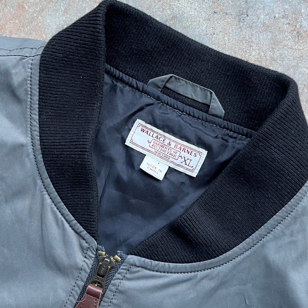 Wallace & Barnes Mens Gray Nylon Cotton MA-1 Military Bomber Jacket XL Talon Zip - Picture 2 of 11